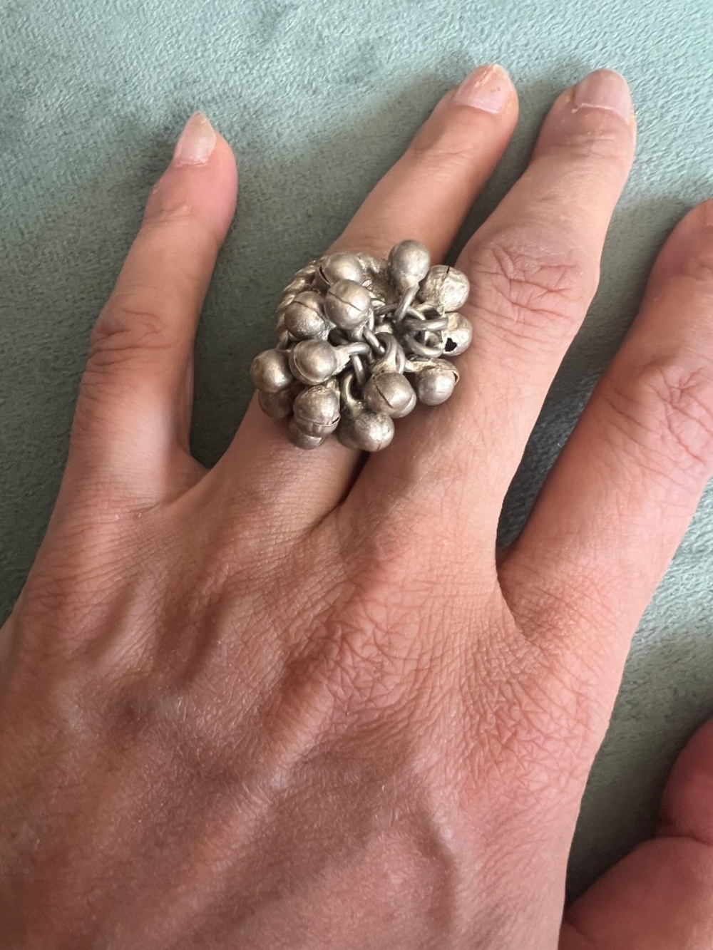 Vintage Silver Jingle Bell Cocktail Boho Statement Adjustable Ring-6.5